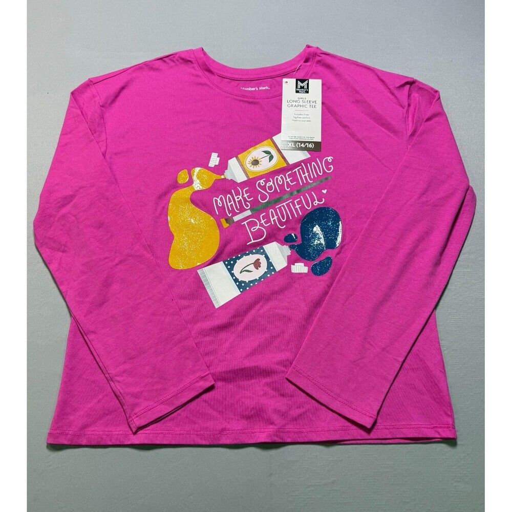 NWT Member's Mark Long Sleeve Graphic Tee Shirt Girls XL 14/16 Crewneck Pullover